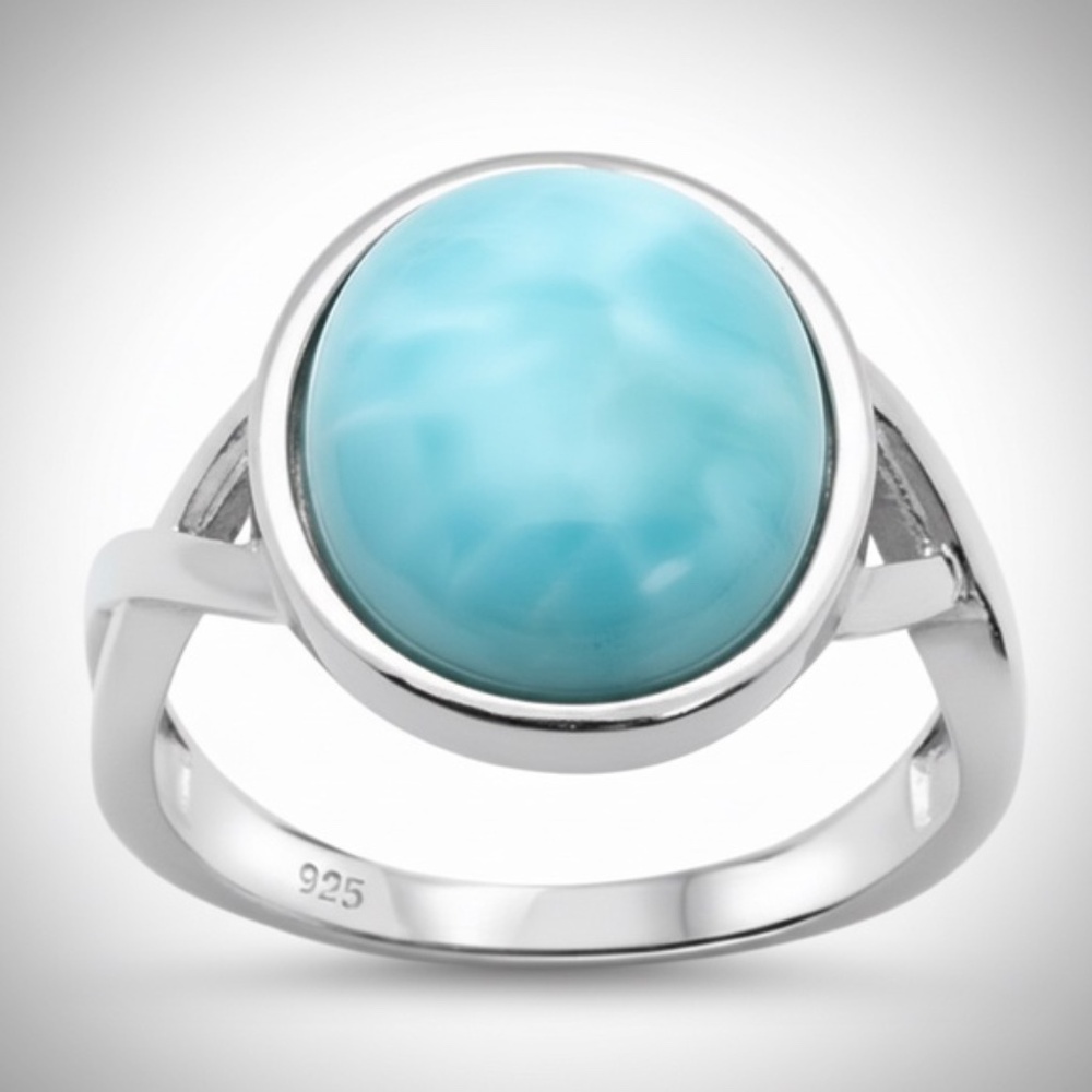 Womens Sterling Silver .925‎ Natural Larimar Ring Size 7